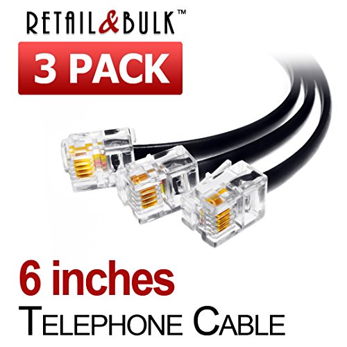 (3 Pack) 6 Inch Short Telephone Cable RJ11 Male to Male 6P4C Phone Line  Cord with High End Materials, 100% Copper and Thick Gold Plating. Made in  USA