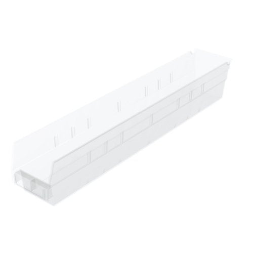 Akro-Mils 30124 Plastic Nesting Shelf Bin Box, (24-Inch x 4-Inch x 4-Inch), Clear, (12-Pack)