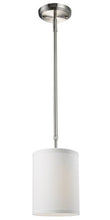 Load image into Gallery viewer, Z-Lite 171-6W Albion One Light Mini Pendant, Metal Frame, Brushed Nickel Finish and White Linen Shade of Fabric Material
