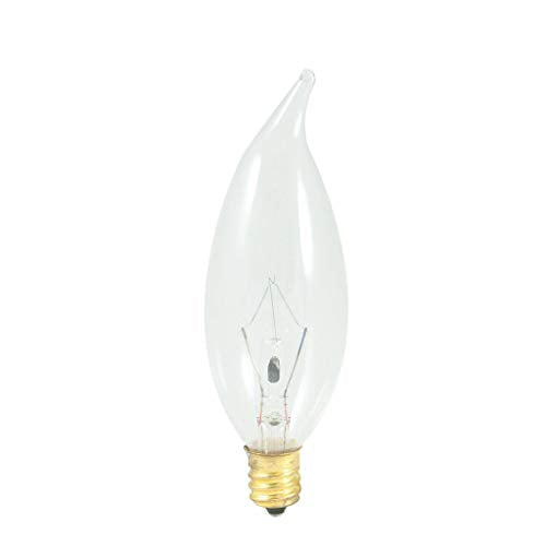 24PK Bulbrite 483060 B60CFC 60-Watt Incandescent Flame-Tip CA10 Chandelier Bulb, Candelabra Base, Clear, 2-Pack