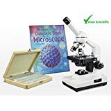 Vision Scientific VME0007-100-LD-P5 Monocular Compound Microscope, 40x-2000x Magnification, LED Illumination, Mechanical Stage, Microscope Book, 100 Prepared Slides Variety Set