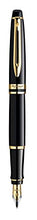 Load image into Gallery viewer, Waterman Expert Fountain Pen, Gloss Black with 23k Gold Trim, Medium Nib with Blue Ink Cartridge, Gift Box
