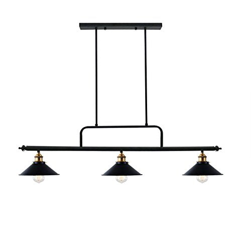 Unitary Brand Antique Black Metal Shades Kitchen Island Light Fixture with 3 E26 Bulb Sockets 120W Painted Finish