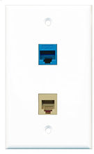 Load image into Gallery viewer, RiteAV - 1 Port Phone Beige 1 Port Cat6 Ethernet Blue Wall Plate - Bracket Included
