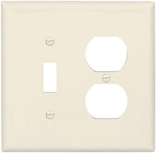 Load image into Gallery viewer, Eaton PJ18LA Mid-Size Polycarbonate 2-Gang Combination Toggle and Duplex Receptacle Wallplate, Light Almond
