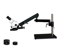 Load image into Gallery viewer, Parco Scientific Binocular Zoom Stereo Microscope,10x WF,0.7X4.5X Zoom,3.5X90x Magnification, 0.5X &amp; 2X Aux Lens, Articulating Arm Pillar Stand w/Base, 144-LED Four-Zone Ring Light with Control

