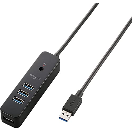 ELECOM USB3.0 Hub 4 port with AC adapter Self/Bus with magnet [Black] U3H-T410SBK (Japan Import)
