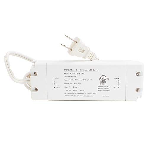 LEDupdates 24v UL Listed 30w Triac Dimmable Driver Transformer Constant Voltage Class 2 100V - 277V AC Power Supply for LED Strip Light Control by AC Wall Dimmer (24v 30w)