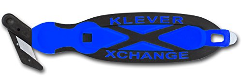 Klever XChange, Box Cutter, Safety Cutter, Utility Knife, Safety Knife, Replaceable Head Perfect For Cutting Double Wall Cardboard or Other Thick Material (Blue)