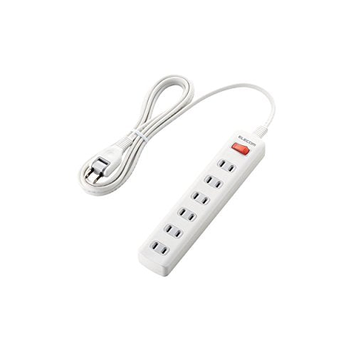 ELECOM Thunder Guard Power Strip with a Switch Swing Plug Type 6 Outlet 2.5m [White] T-K3A-2625WH (Japan Import)