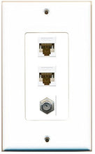 Load image into Gallery viewer, RiteAV Decorative 1 Gang Wall Plate (White/White) 3 Port - 2 x Cat6, 1 x Coax
