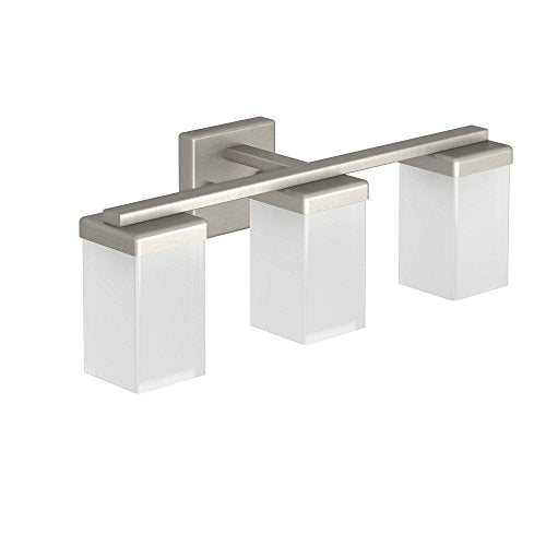 Moen YB8863BN 90 Degree 3-Light Dual-Mount Bath Bathroom Vanity Fixture with Frosted Glass, Brushed Nickel,White