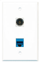 Load image into Gallery viewer, RiteAV - 1 Port Toslink 1 Port Cat5e Ethernet Blue Wall Plate - Bracket Included

