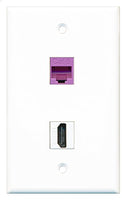 RiteAV - 1 Port HDMI 1 Port Cat6 Ethernet Purple Wall Plate - Bracket Included
