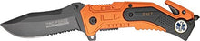 Load image into Gallery viewer, Tac Force Rescue Lock A/O Fold Knife 4.50in., PS black SS A/O blade, Orange Alum. handles w/ black
