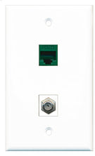Load image into Gallery viewer, RiteAV - 1 Port Coax Cable TV- F-Type 1 Port Cat5e Ethernet Green Wall Plate - Bracket Included
