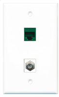 RiteAV - 1 Port Coax Cable TV- F-Type 1 Port Cat5e Ethernet Green Wall Plate - Bracket Included