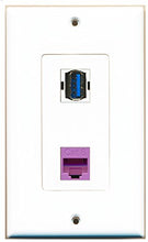 Load image into Gallery viewer, RiteAV - 1 Port Cat6 Ethernet Purple 1 Port USB 3 A-A Decorative Wall Plate - Bracket Included
