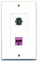 RiteAV - 1 Port Cat6 Ethernet Purple 1 Port USB 3 A-A Decorative Wall Plate - Bracket Included