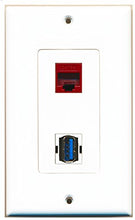 Load image into Gallery viewer, RiteAV - 1 Port Cat5e Ethernet Red 1 Port USB 3 A-A Decorative Wall Plate - Bracket Included
