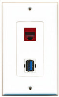 RiteAV - 1 Port Cat5e Ethernet Red 1 Port USB 3 A-A Decorative Wall Plate - Bracket Included
