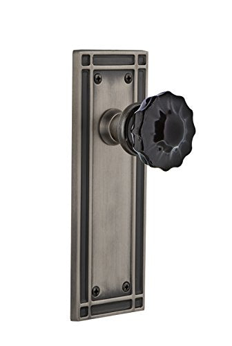 Nostalgic Warehouse 726697 Mission Plate Passage Crystal Black Glass Door Knob in Antique Pewter, 2.375