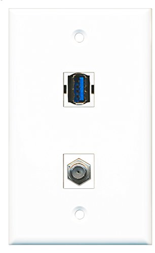 RiteAV - 1 Port Coax Cable TV- F-Type 1 Port USB 3 A-A Wall Plate - Bracket Included
