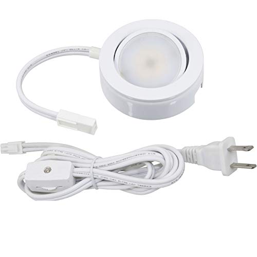 American Lighting MVP-1-30-WH Single Puck Kit w/Roll Switch 6 Foot Power Cord, 6-Inch Lead/Tail Wire and Hardware, Dimmable Swivel LED, Linkable, cETLus, 2-3/4-Inch, 3000K, White MVP Collection