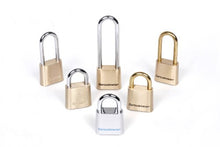 Load image into Gallery viewer, Sesamee K0437 4 Dial Bottom Resettable Combination Brass Padlock with 2-1/4-Inch Shackle and 10,000 Potential Combinations
