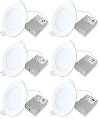 Led 9W 4- inch Round and Square 750 Lumen Dimmable airtight LED Panel Light Ultra-Thin LED Recessed Ceiling Lights for Home Office Commercial Lighting (Round 3000K Warm Soft White, 6 Pack)