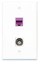 RiteAV - 1 Port BNC 1 Port Cat6 Ethernet Purple Wall Plate - Bracket Included