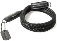 Black Label Bag Silk Cord Camera Strap, Stainless Steel Rings with Leather Protectors, Black