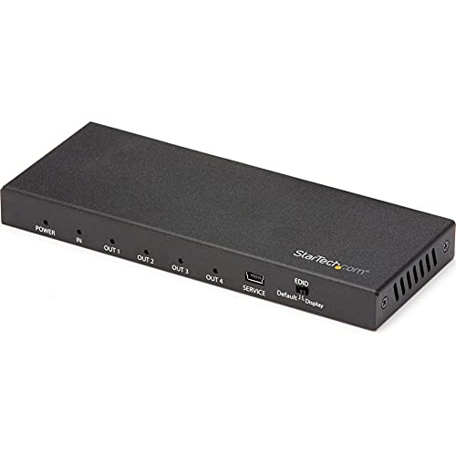StarTech.com HDMI Splitter - 4-Port - 4K 60Hz - HDMI Splitter 1 In 4 Out - 4 Way HDMI Splitter - HDMI Port Splitter (ST124HD202) , Black
