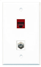 Load image into Gallery viewer, RiteAV - 1 Port Coax Cable TV- F-Type 1 Port Cat5e Ethernet Red Wall Plate - Bracket Included
