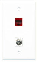 RiteAV - 1 Port Coax Cable TV- F-Type 1 Port Cat5e Ethernet Red Wall Plate - Bracket Included