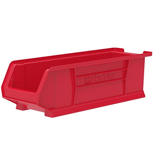 Akro-Mils 30284 Super-Size AkroBin Heavy Duty Stackable Storage Bin Plastic Container, (24-Inch L x 8-Inch W x 7-Inch H), Red, (4-Pack)