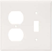 Load image into Gallery viewer, Eaton 5138W Standard Size Nylon Combination 2-Gang Toggle and Duplex Receptacle Wallplate, White
