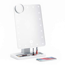 Load image into Gallery viewer, Simply Glamour Adjustable Vanity Mirror with Bluetooth Speaker, USB Charging, LED Lighting, Hands-Free Calling, Siri and Google Assistant Support (10x Magnifying Mirror Included)
