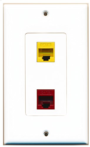 RiteAV - 1 Port Cat6 Ethernet Red 1 Port Cat6 Ethernet Yellow Decorative Wall Plate - Bracket Included