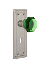 Load image into Gallery viewer, Nostalgic Warehouse 725694 Mission Plate with Keyhole Privacy Waldorf Emerald Door Knob in Satin Nickel, 2.75
