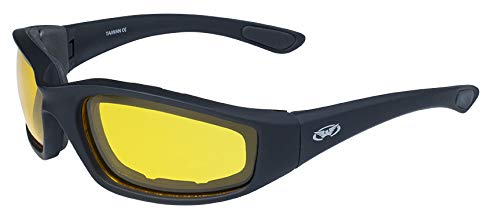 Global Vision Eyewear Kickback Sunglasses with EVA Foam, Yellow Tint Lens, Soft Touch Black Frame