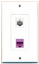 Load image into Gallery viewer, RiteAV - 1 Port Coax Cable TV- F-Type 1 Port Cat6 Ethernet Purple Decorative Wall Plate - Bracket Included
