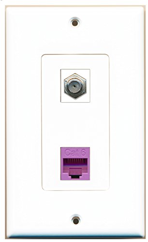 RiteAV - 1 Port Coax Cable TV- F-Type 1 Port Cat6 Ethernet Purple Decorative Wall Plate - Bracket Included