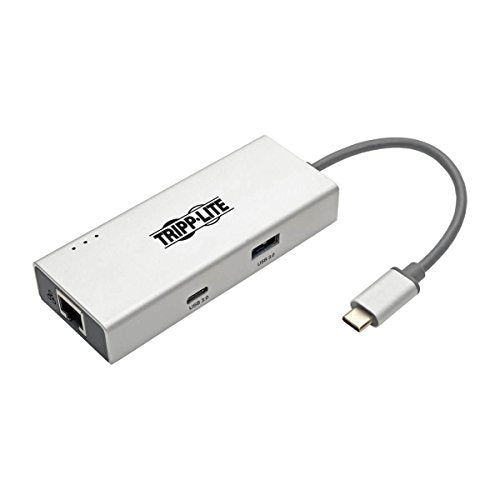 Tripp Lite USB C Docking Station w/ USB-A Hub, HDMI, Gbe, 4K @ 30Hz Portable Thunderbolt 3 Silver (U442-DOCK13-S)