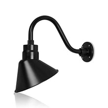 Load image into Gallery viewer, 10in. Satin Black Angle Shade Gooseneck Sign Light Fixture with 14.5 in. Long Extension Arm - Wall Sconce Farmhouse, Vintage, Antique Style - UL Listed - 9W 900lm A19 LED Bulb (5000K Cool White)
