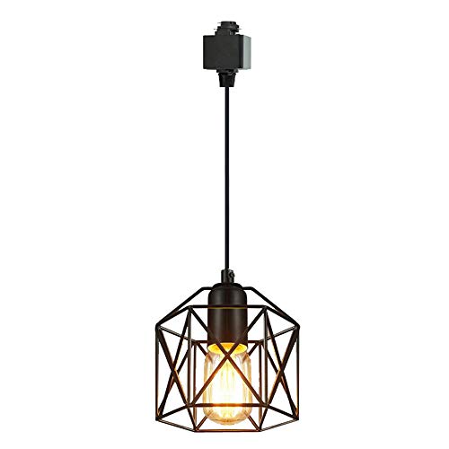 STGLIGHTING 1-Light H-Type Track Light Pendants Restaurant Chandelier Decorative Iron Cage Pendant Light Industrial Factory Pendant Lamp Bulb Not Included,4.9ft Cord