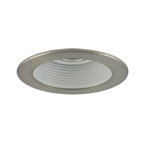 Jesco Lighting TM201WHST 2-Inch Aperture Line Voltage Trim Recessed Light, Step Baffle, White Finish with Satin Chrome Trim