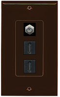 RiteAV - 2 Port HDMI 1 Coax Cable TV- F-Type Decorative Wall Plate - Brown