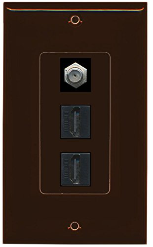 RiteAV - 2 Port HDMI 1 Coax Cable TV- F-Type Decorative Wall Plate - Brown