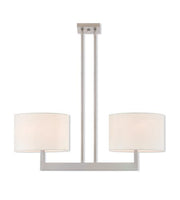 Island 2 Light with Brushed Nickel Hand Crafted Off-White Fabric Outside & White Fabric Inside Hardback Medium 30 inch 120 Watts - World of Crystal